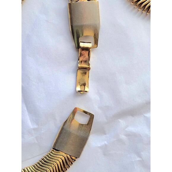 Gold Necklace Thick Chunky Herringbone Vintage Statement MCM Mid-Century Modern - Picture 5 of 10